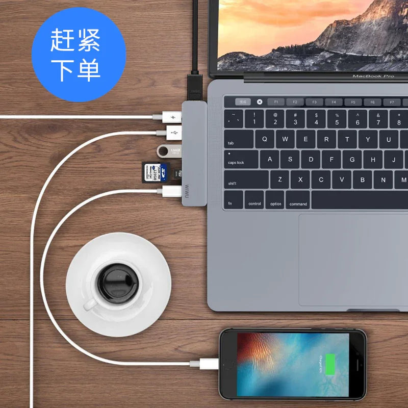 Wiwu Usb Type-C 7 In 1 Hub Aluminum Case For Macbook-T8 - Tashqila Wiwu Usb Type-C 7 In 1 Hub Aluminum Case For Macbook-T8 - Tashqila